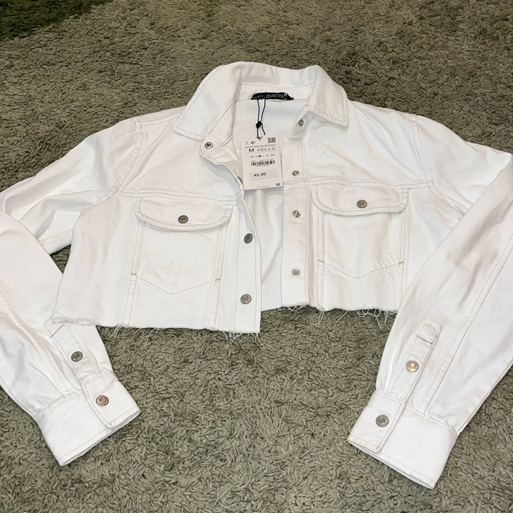 Zara White Crop Jean Jacket